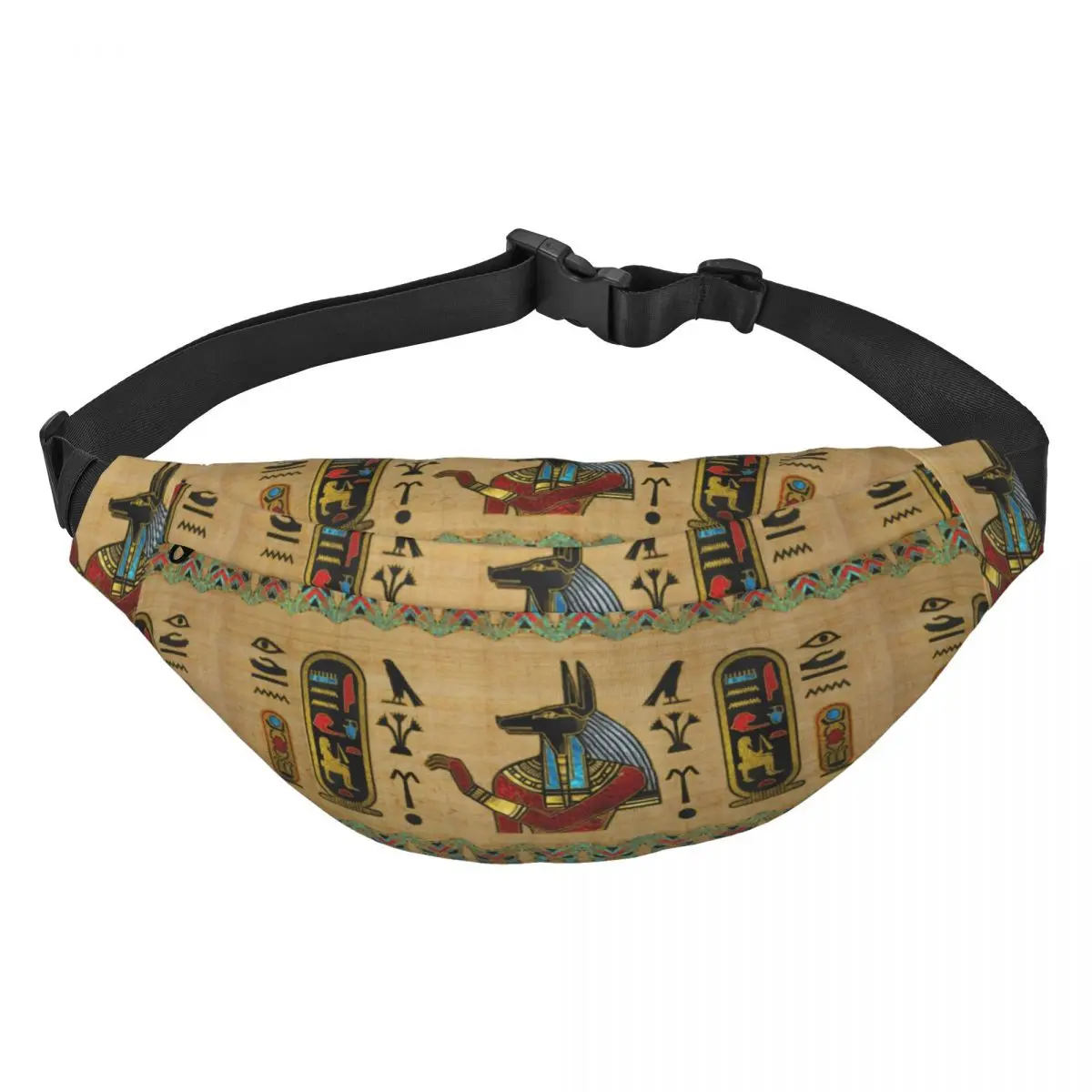 

Egyptian Anubis Ornament On Papyrus Fanny Pack Ethnic Ancient Egypt Hieroglyphics Sling Crossbody Waist Bag Phone Money Pouch