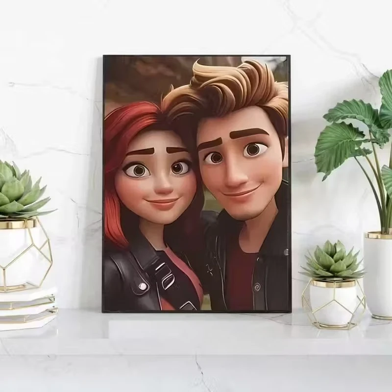 مخصص الكرتون نمط صورة من صورتك قماش طباعة زوجين الأسرة الاطفال الحيوانات الأليفة الجدار ملصق فني هدية عيد الميلاد عيد الحب