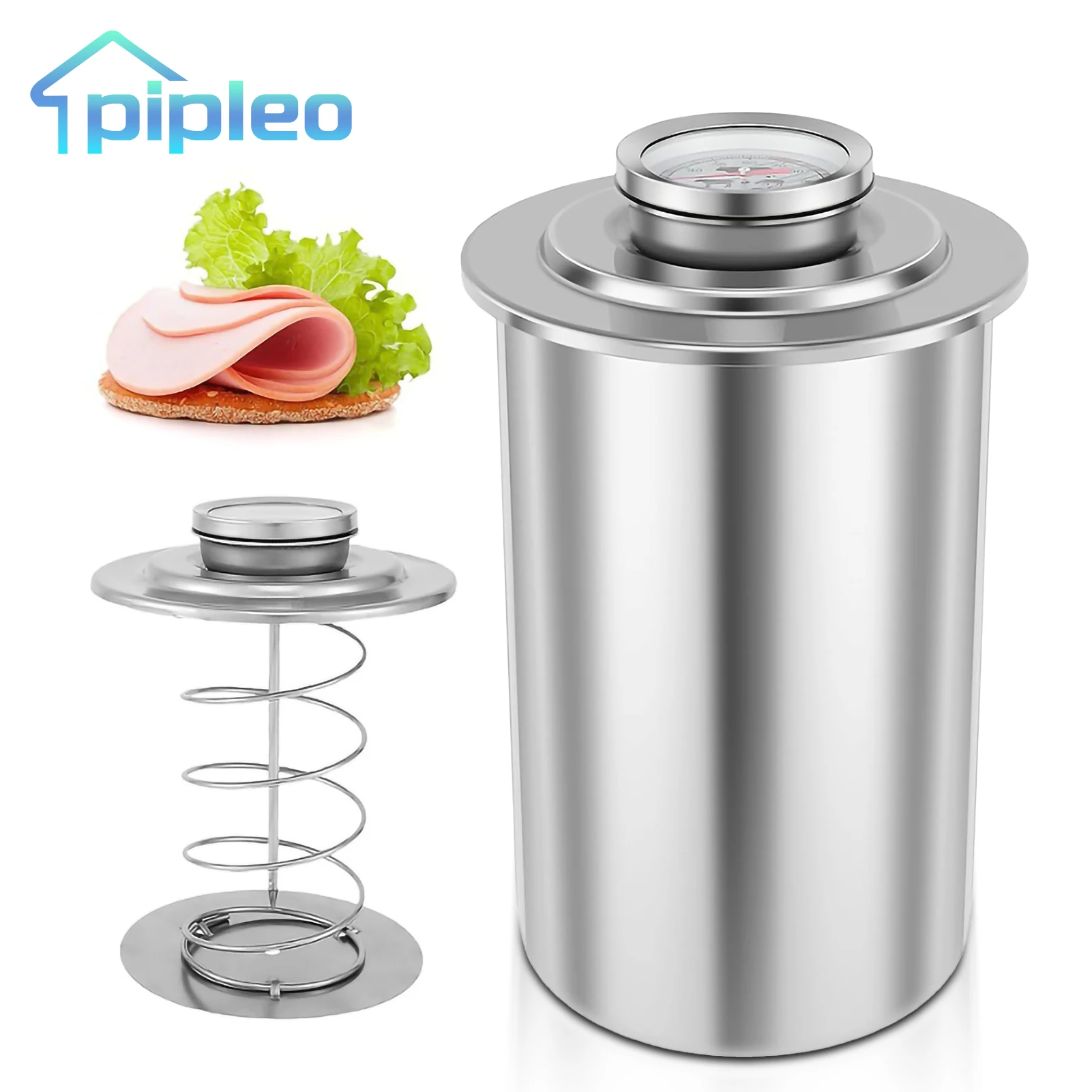 

Stainless Steel Ham Maker Meat Press Cooker Deli Meat Press Mold with Thermometer for Pork Poultry Cooking Kitchen Accessories