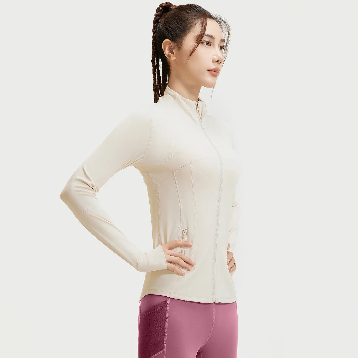 Chaqueta de entrenamiento con paneles ligeros para mujer, bolsillo elástico transpirable, ropa deportiva para Yoga, correr, Fitness