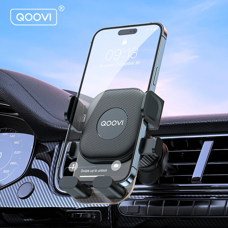 QOOVI Car Phone Holder Air Vent Clip Stand Auto Lock Gravity Smartphone Mount GPS Support For iPhone 15 Samsung S23 Xiaomi Redmi