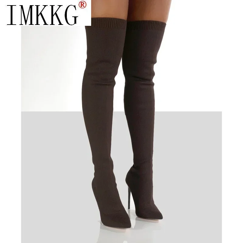 2024 Thigh High Boots Over The Knee Elastic Stretch Boots Women Sexy Knee High Heels Sock Boots New Botas De Mujer Size 36-43