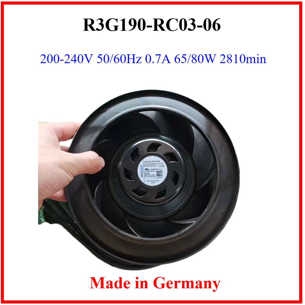 R3G190-RC03-06 100%NEW Original  Made in Germany for ebmpapst  0.7A 65/80W 2810min Variable frequency conversion Centrifugal fan