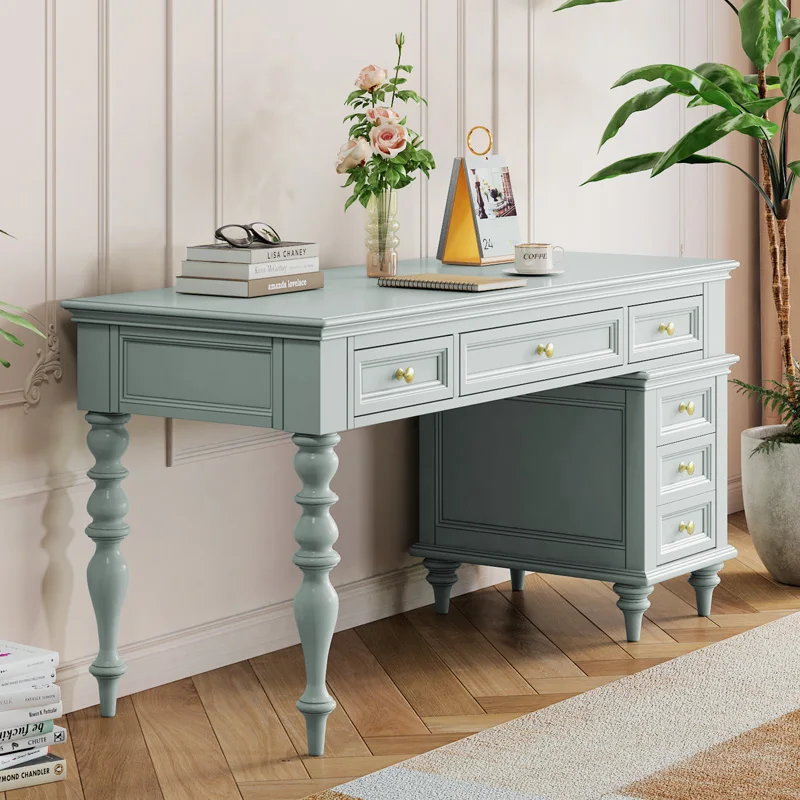 LH solid wood desk bookshelf integrated whole wall to top household double cream style retro