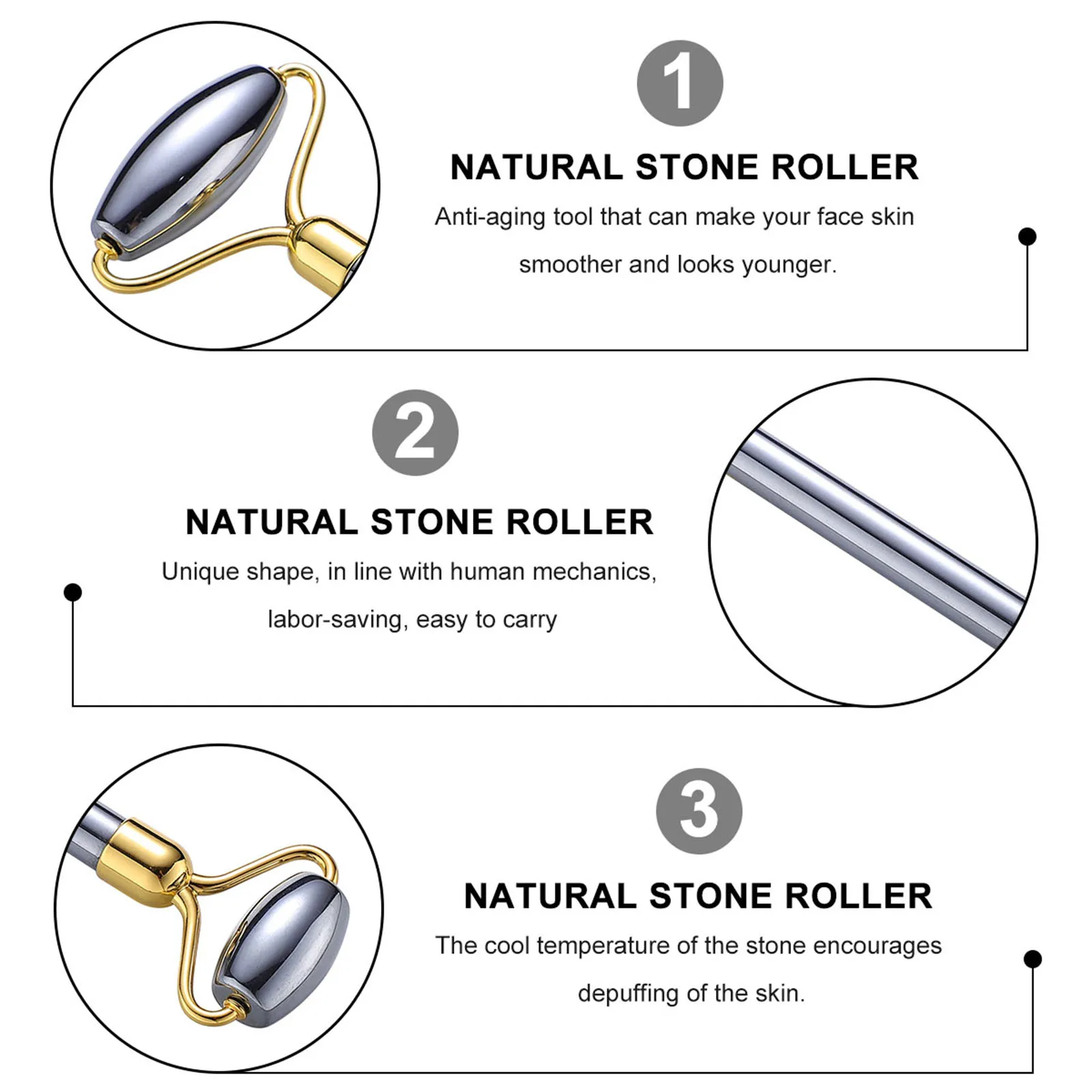 

Double Head Natural Stone Facial Roller Skincare Depuffing Massager V Face Lifting Tool Smooth Wrinkles Face Muscle Relaxing