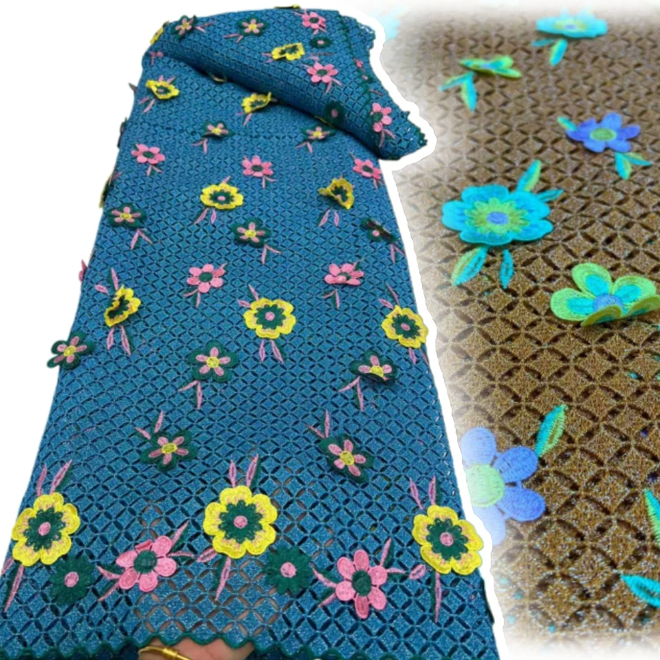 

Nigerian 3D Embroidered Applique Water Soluble Lace Fabric 2025 African Guipure Cord Lace Fabric for Sewing Women Dresses TP1750