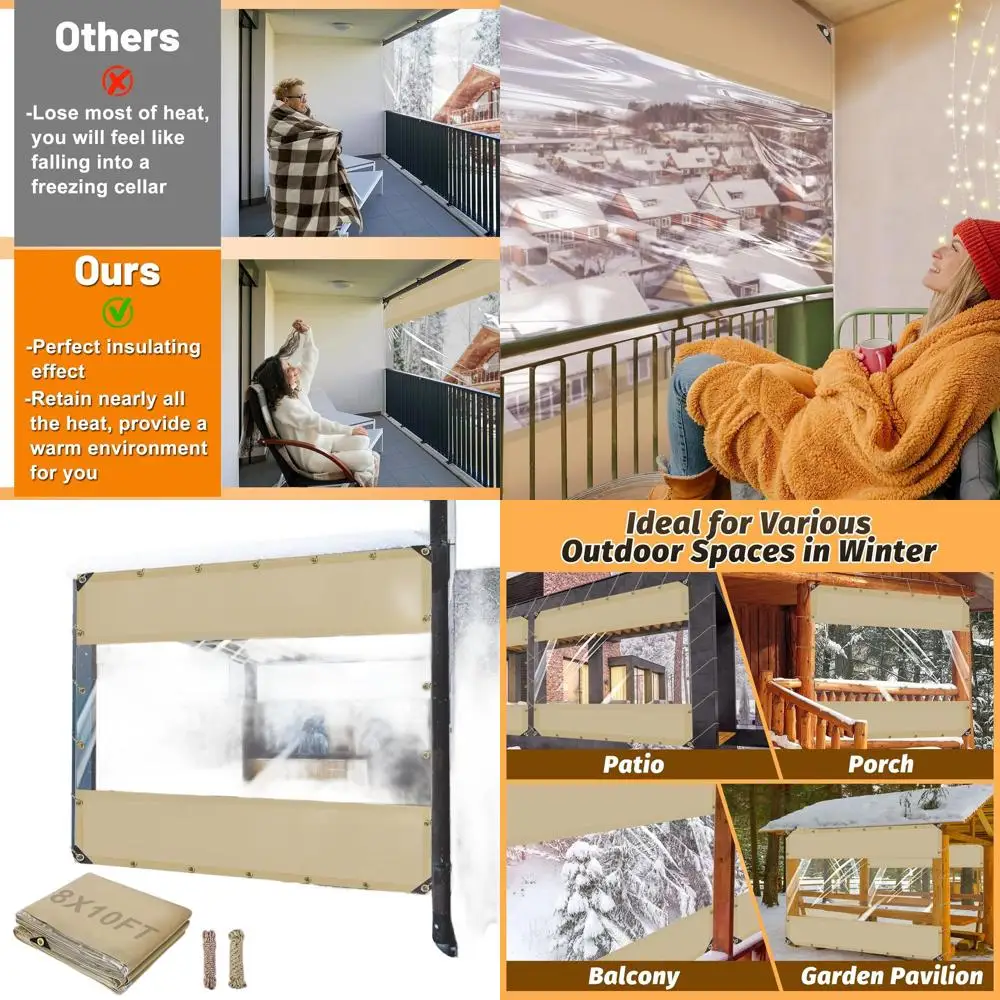 

24 Oz Waterproof Outdoor Vinyl Curtains for Patio, 8x10ft Clear PVC Wind Blocker with Brass Grommets for Porch, Balcony, Pergola