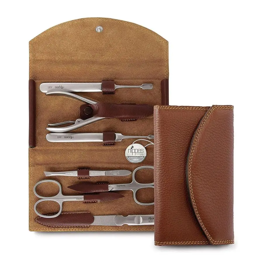 

Solingen Manicure Set, 7Piece, Stainless Steel, NickelFree, Genuine Brown Cowhide Leather Case Made In Solingen Germany