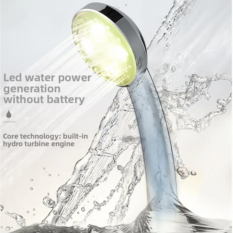 LED battery-free luminous shower head, air injection colorful self-changing color circulating luminous shower head