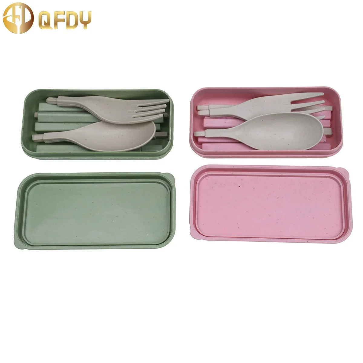Portable cutlery Three-piece wheatgrass cutlery box Outdoor folding cutlery Chopsticks fork spoon Kitchen food tools