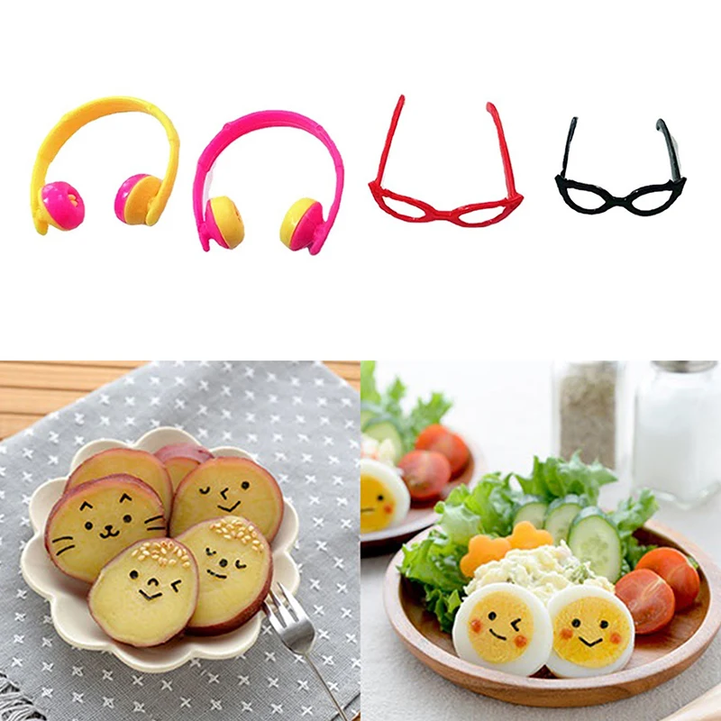 4Pcs Bento Decoration Tools Lunch Bento Box Food Headphones Glasses Headwear Buffet Sandwich Toppers Decor For Bento Decoration