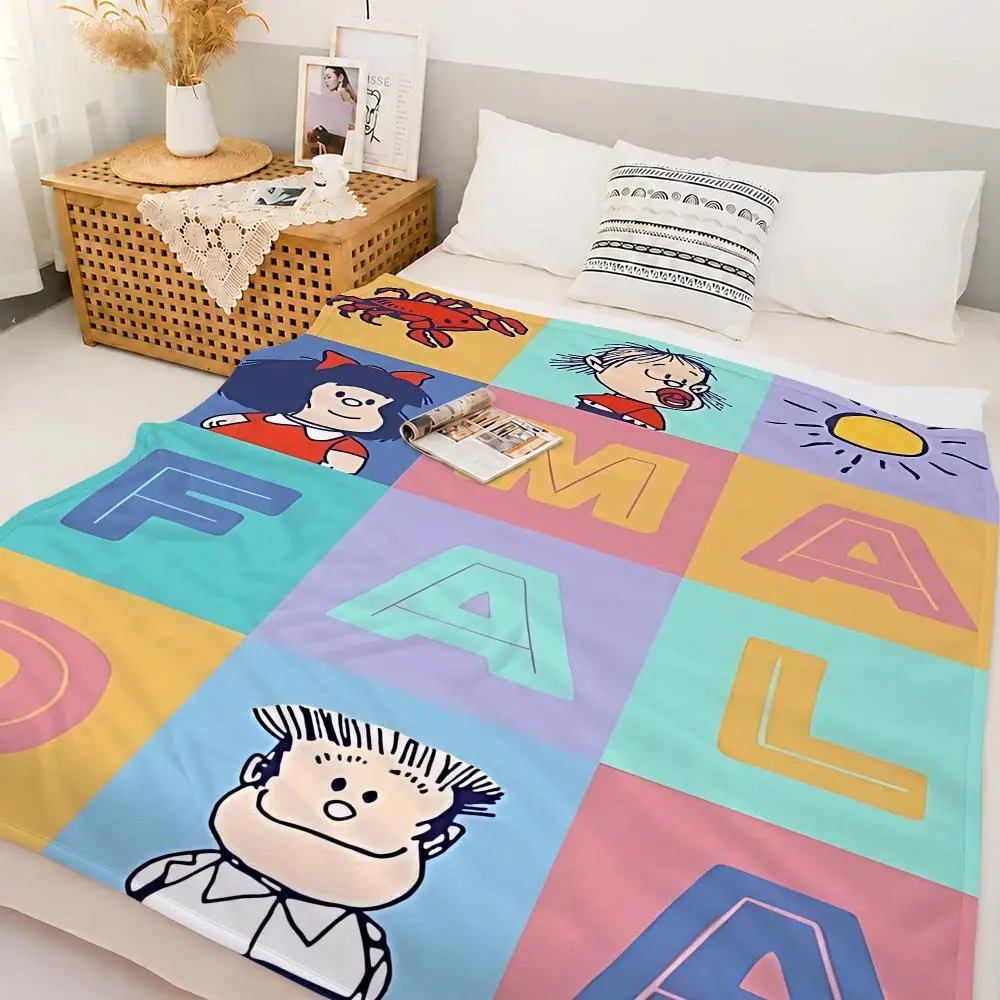 Classic Comic Mafalda Throw Custom Printed Flannel Fleece Blanket for Sofa Bed Office Travel & Camping