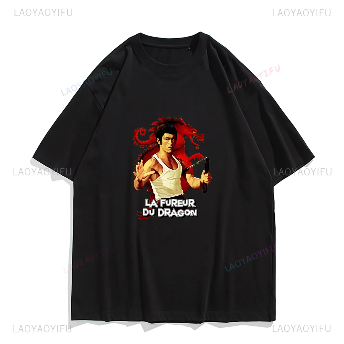 Vintage Men T Shirt Bruce Li Pattern Print Tops Kung Fu Clothes Martial Artist Nostalgia Graphic T Shirts Ropa Hombre Cotton Tee