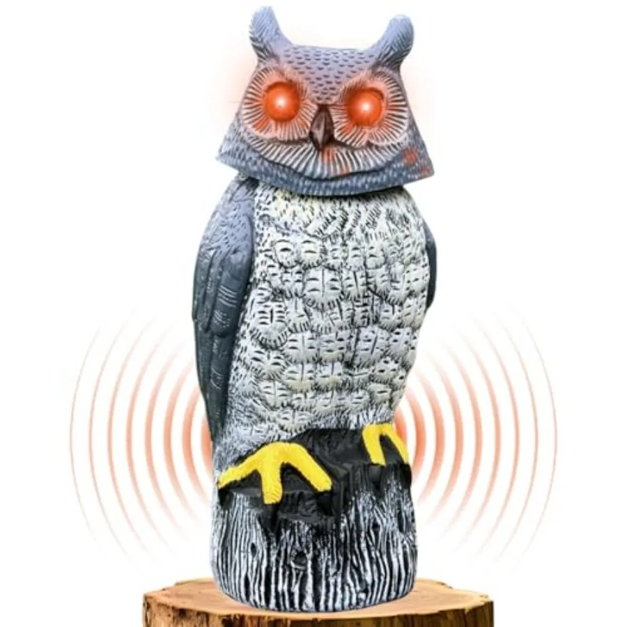 

Solar Powered Garden Owl with Motion Detection Rotating Head Realistic Hoots and Silent Mode Outdoor Statue and Sculpture Owl D