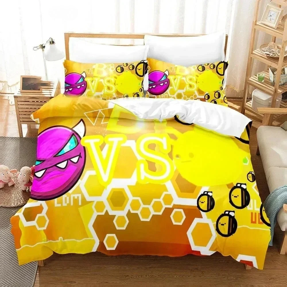 

3D Game Geometry Dash Bedding Set Printed With Pillowcase Bed Duvet Cover Soft Queen King Size Bedclothes Home Boys Girls Adults