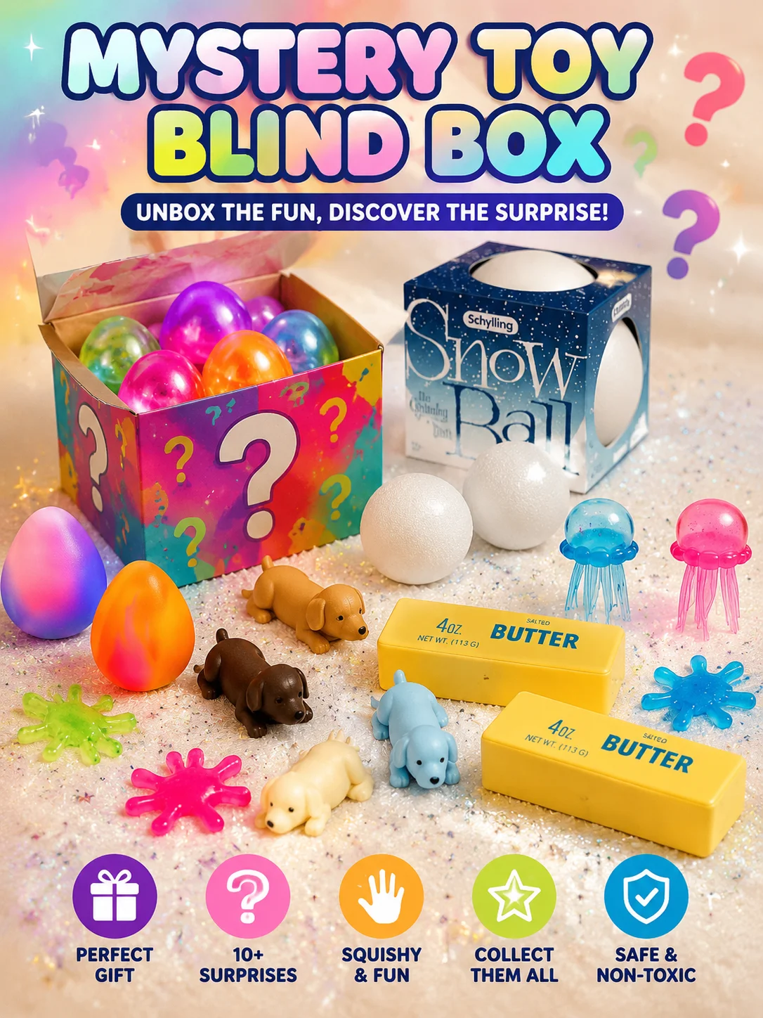 1PC |Surprise box toys | novel stress relieving toys, blind boxes in various squid shapes. Including pandas, rabbits, ducks, ocean cubes, bears, jellyfish, and fluffy babies. Interesting mysterious toys, stress relieving plush toys, surprise party gifts.