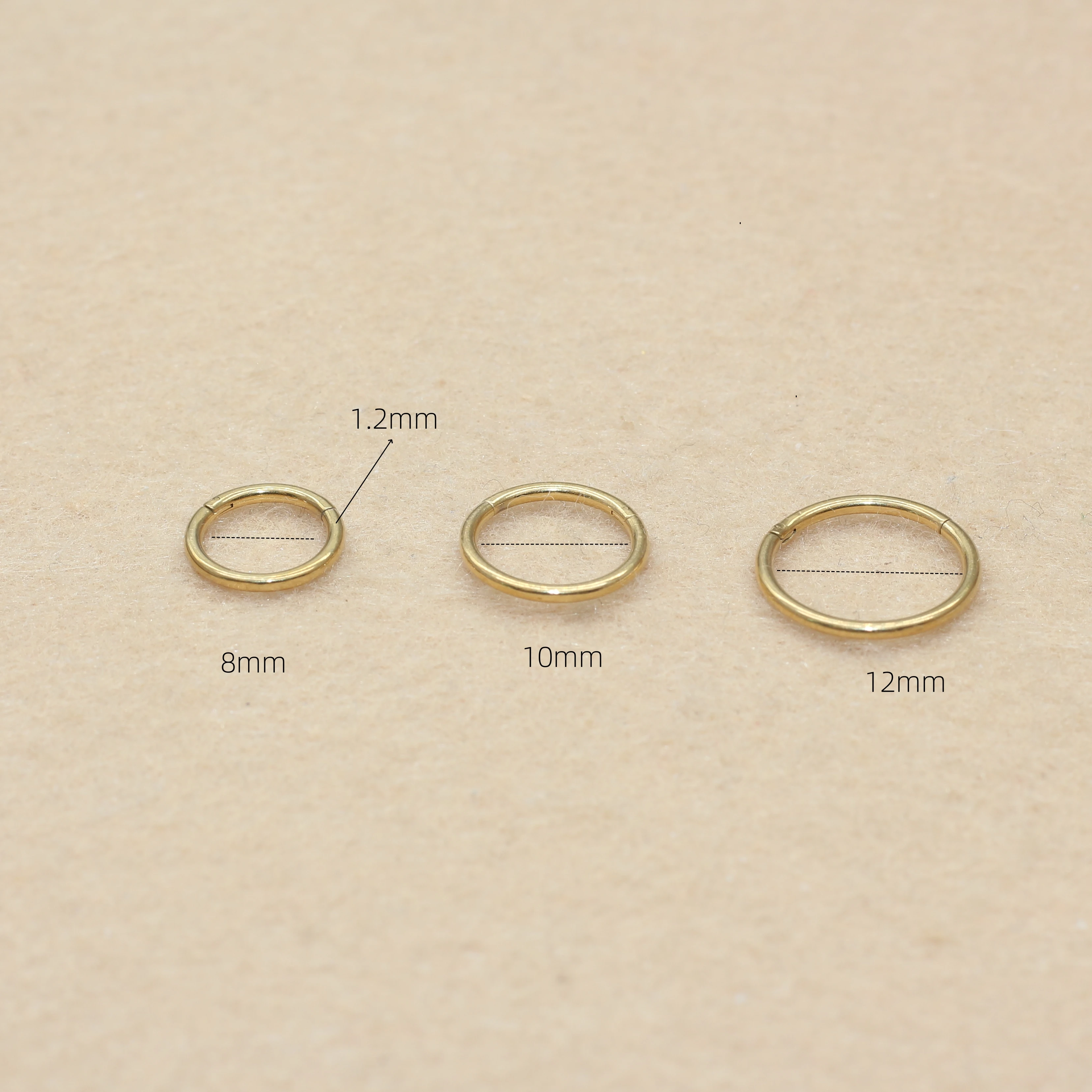 Gold-color IP Plating 8 10 12mm Stainless Steel Hoop Earrings No Fade Allergy Free Classical Brief Style