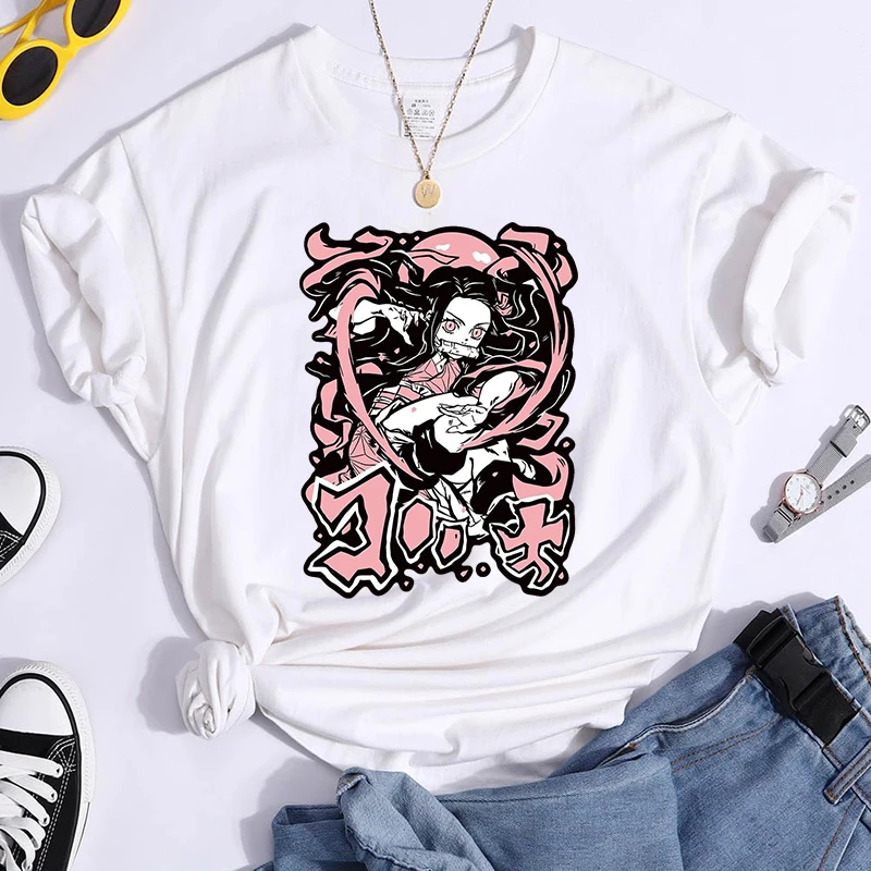 New Fashion Kamado Nezuko Print T-shirt Girl T Shirt Soft Print Top Unisex Tee Anime Clothing Casual Short Sleeve