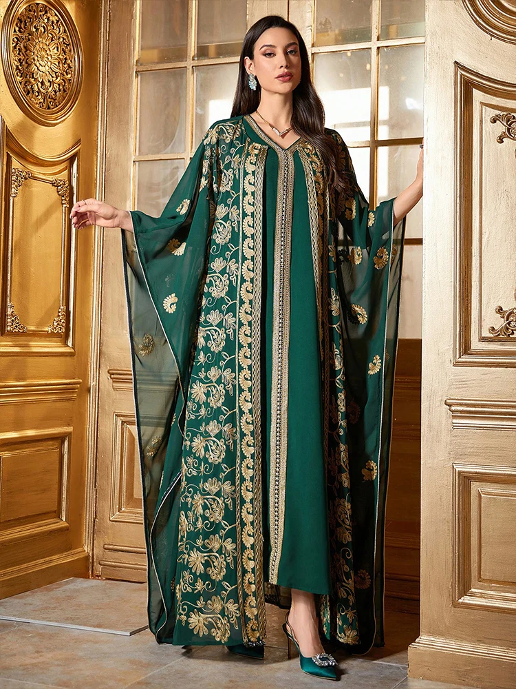 TOLEEN abiti da donna al pavimento abito da sera ricamato verde abito da sera ormal mediorientale Lady Arab Party Dress