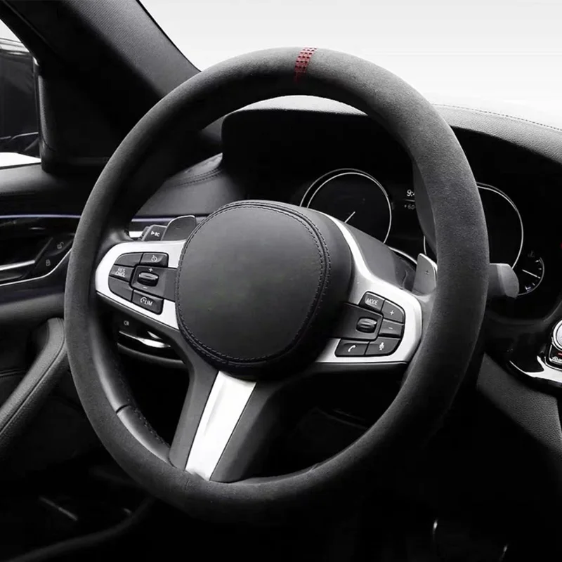

38cm Suede Steering Wheel Cover for BMW 3/7 Series X3 X5 E36-E92 F10-F30 - Non-Slip Breathable Sweat-Absorbent Grip