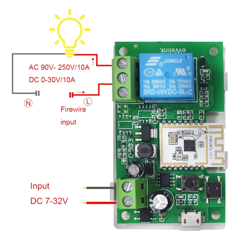 AC/DC 7V-32V White Module With Case Wifi+Bluetooth 1CH Remote Control Relay Ewelink For Alexa Google Home