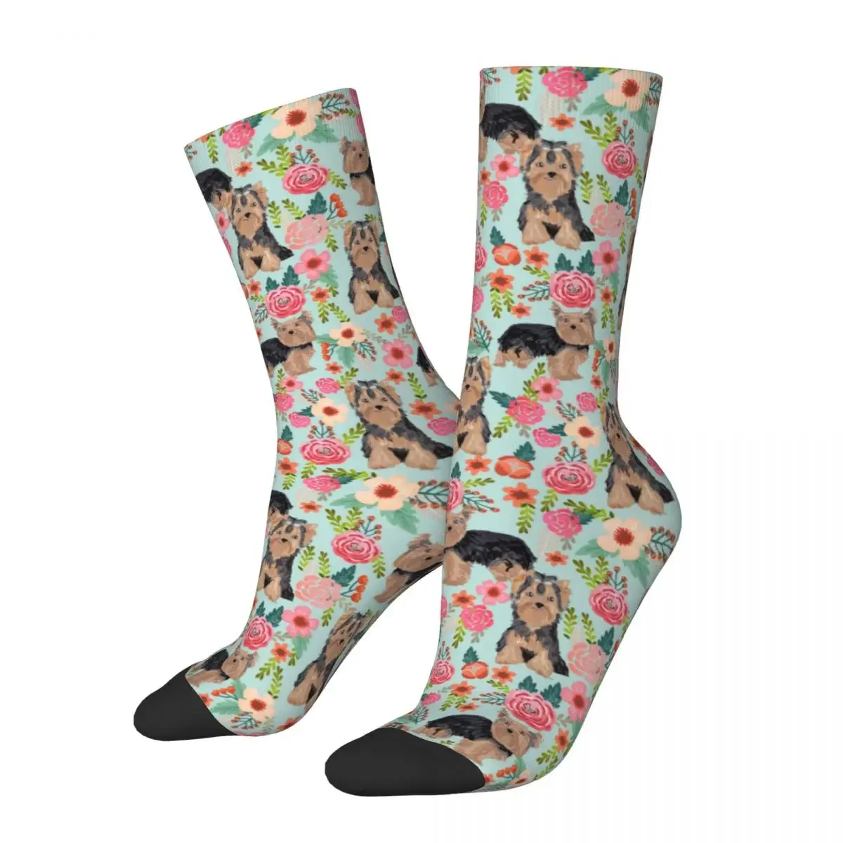 

Breathable Casual Unisex Yorkshire Terrier Dog Vintage Florals Socks Animal Breathable Happy Socks Novelty Street Style Crazy