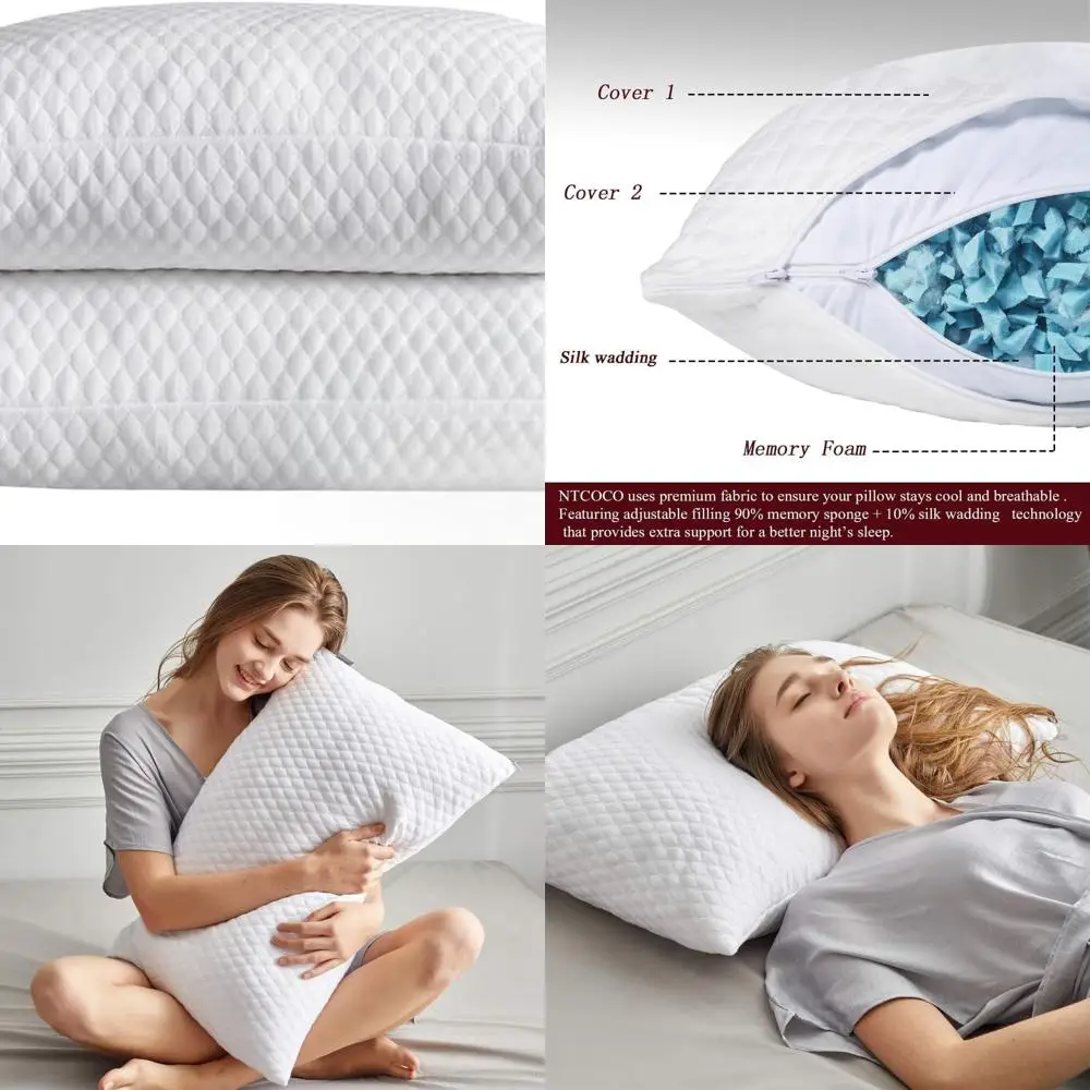 

Queen Size Hypoallergenic Cooling Memory Foam Pillows - 2 Pack, Washable Covers for Comfortable Sleep