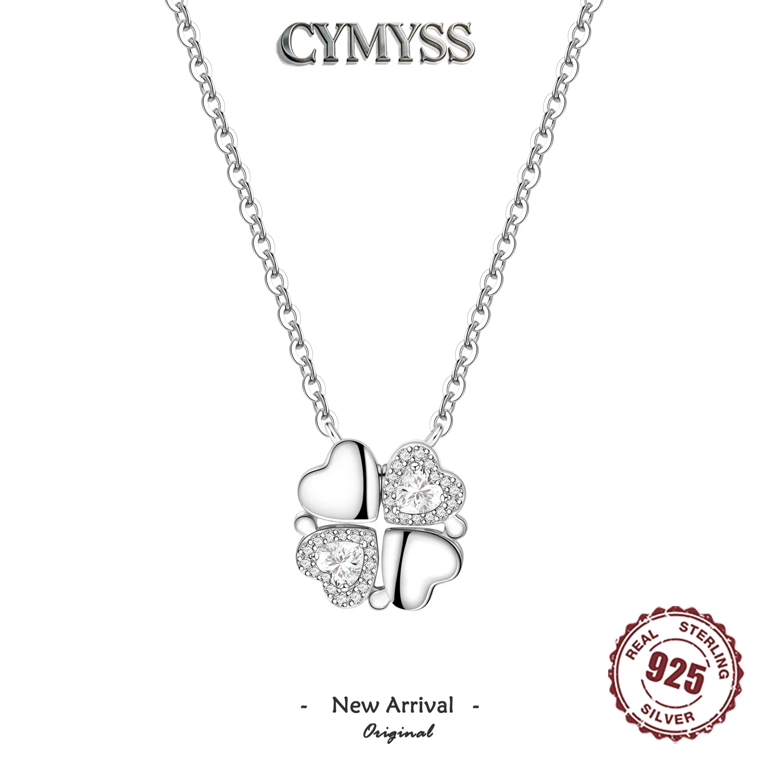 

925 Sterling Silver Two-Way Inlaid Stone Four-Leaf Clover Heart Necklace For Women Elegant Party Jewelry Female Pendant Gifts