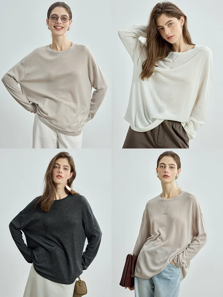 

Camere Knitted Long Sve Crew Ne Loose Fit Base Layer irt Multi Color Simple Versatile oulder Drop Wide Leggings Top