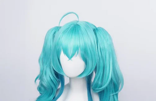 Vocaloid Miku Green Gradient Curly 55cm Long Cosplay Wigs With Chip Ponytailss Halloween Party Costume Wigs + Wig Cap