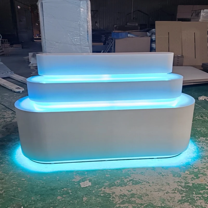 Science and Technology Exhibition Hall Product Display Table Shaped Round with LED Light Product Display Cabinet Island Showcase