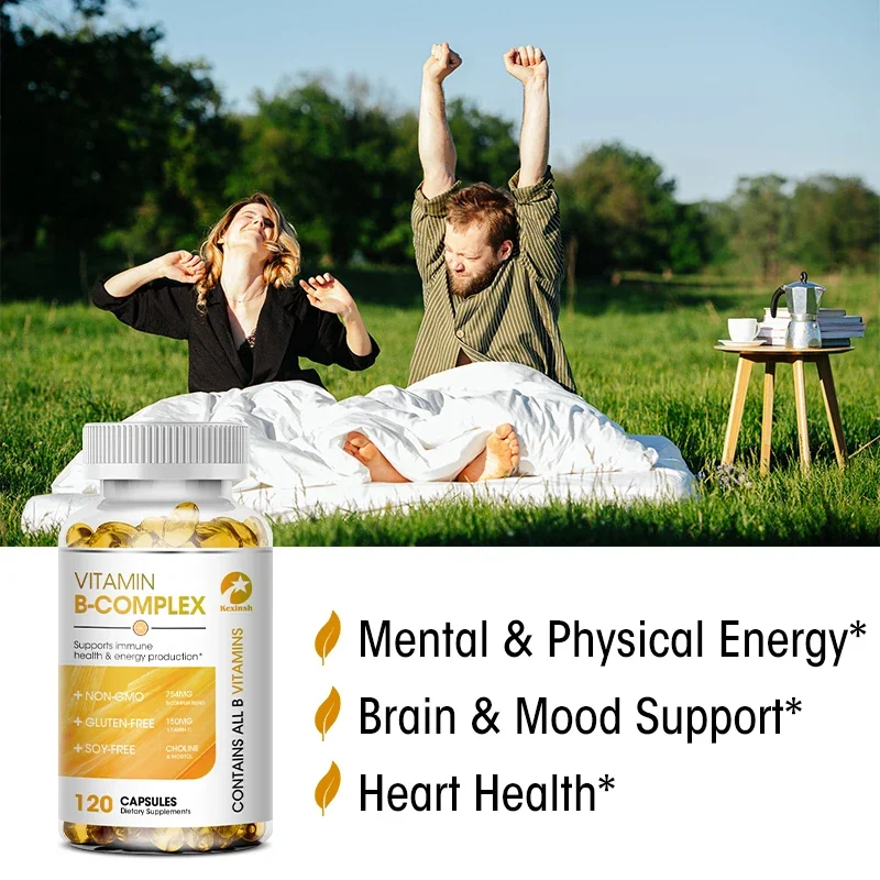 Vitamin B Complex Capsules B1, B2, B3, B5, B6, B7, B9, B12 Supports Energy, Immune Health, Antioxidant Supplement