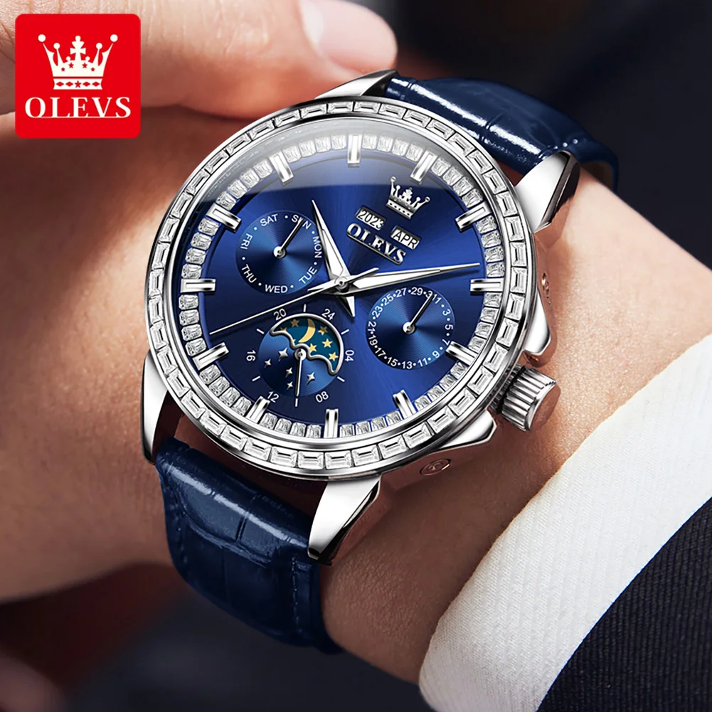 OLEVS Automatic Watch Luxury Business Leather Self Winding Mechanical Watches for Men Waterproof Wristwatches Relógio Masculino