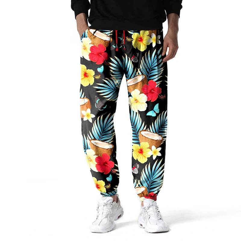 

Mens Fruit Floral Print Joggers Pants Summer Boho Jogging Sweatpants Men Harajuku Streetwear Sports Trousers Male Pantalon Homme