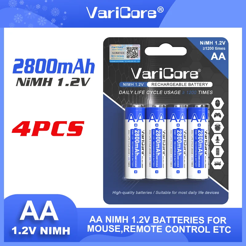 

VariCore VC-AA 2800 Color Box 4PCS NiMH 1.2V 2800mAh Large Capacity Rechargeable NiMH Battery for Toy Remote Control Mouse