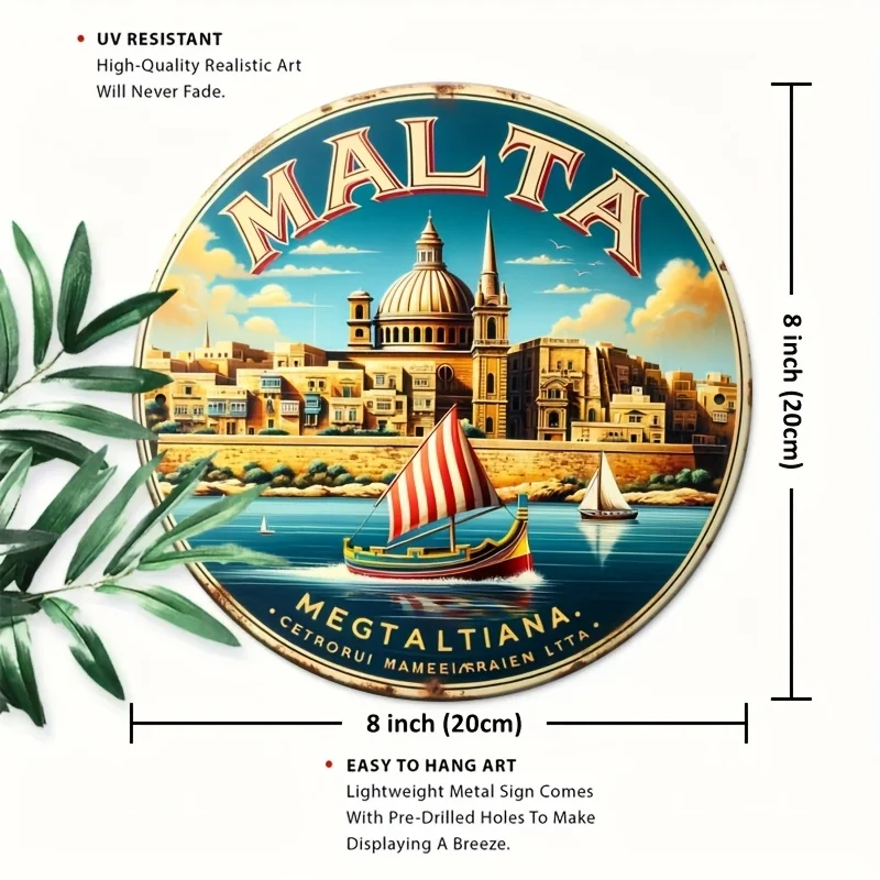2D Flat - 1pc of 8 X 8 Inches (20 X 20 Cm) 2D Flat Sign / Around The World Themed Poster - Malta / Metal Tin Sign - Round Alumin