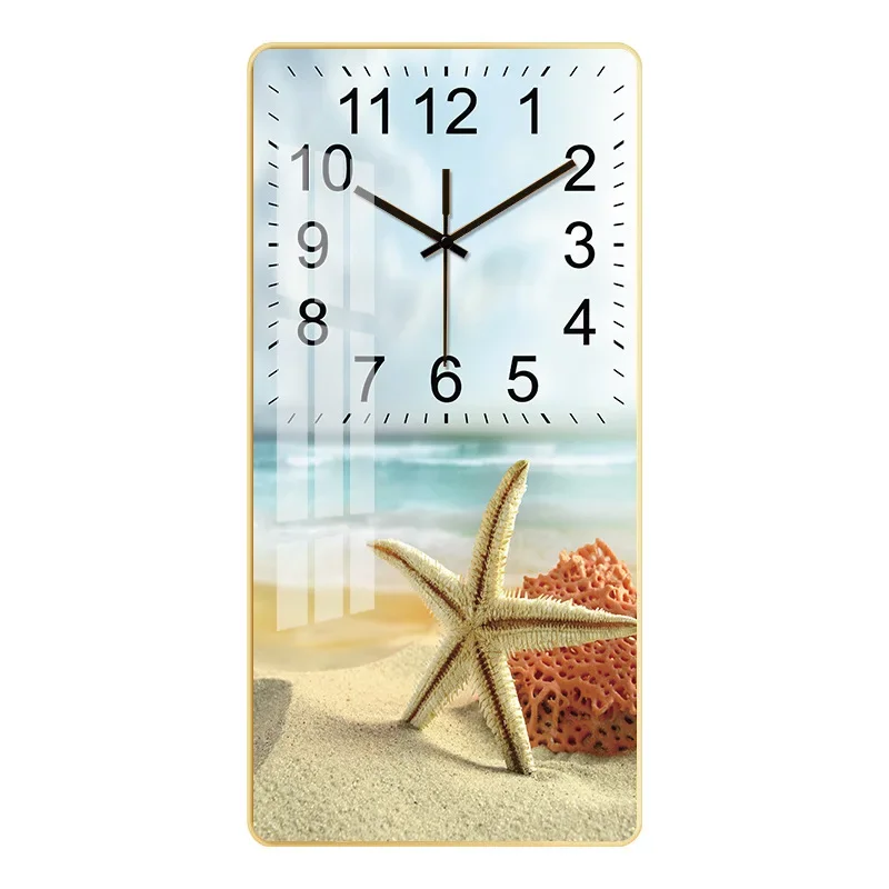 Rectangular crystal porcelain painting wall clock creative modern silent sweep second wall clock decorative painting wall clock