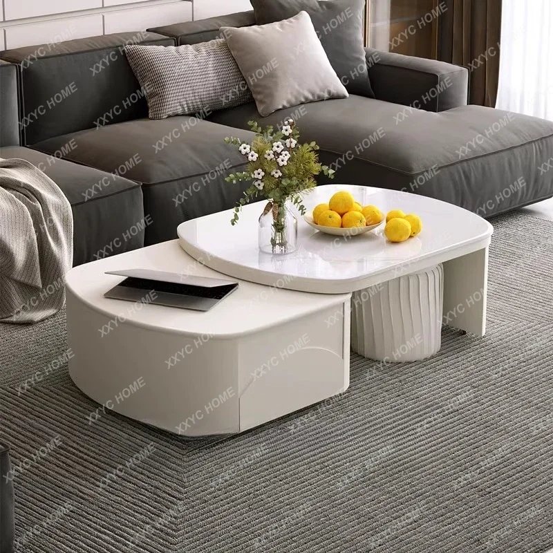 A Cream wind rock slab coffee table living room household retractable folding rotation