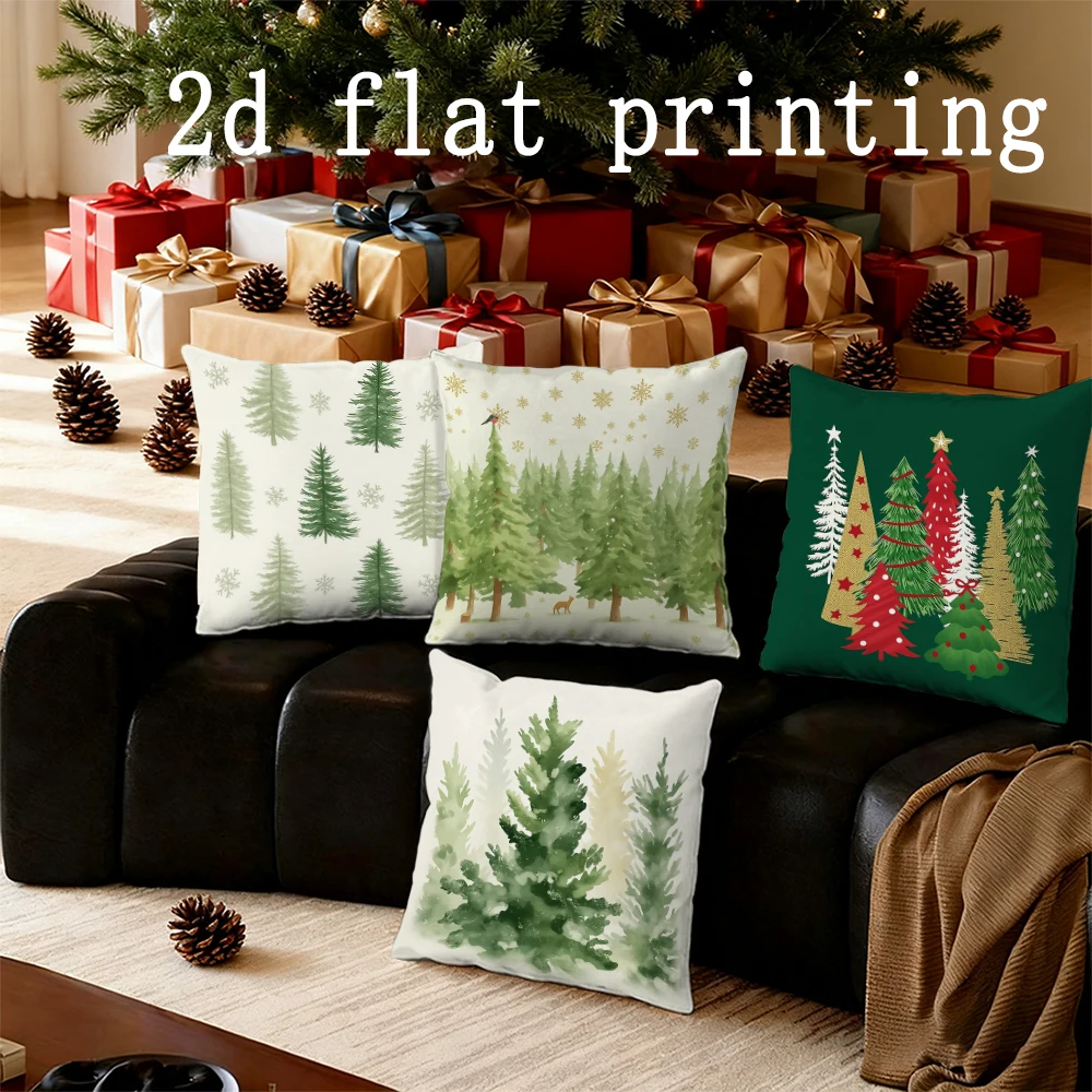 Home Decor Christmas Pine Tree Pattern Pillow Covers Pattern Cushion Cover Suitable for Sofa Bedroom Car Pillow Cover