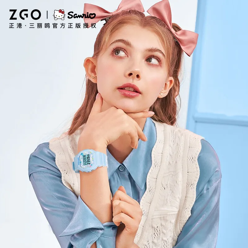 ZGO x Sanrio Cinnamoroll Kids Digital Watch Students Sports 50M Waterproof Square Watch Chronograph Wristwatch Gift 8611