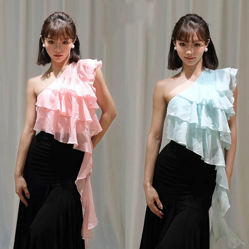 

Женская одежда для современного танца, сексуальный сетчатый топ с открытыми плечами для женщин, костюмы для вальса, латинских и бальных танцев, DN22878