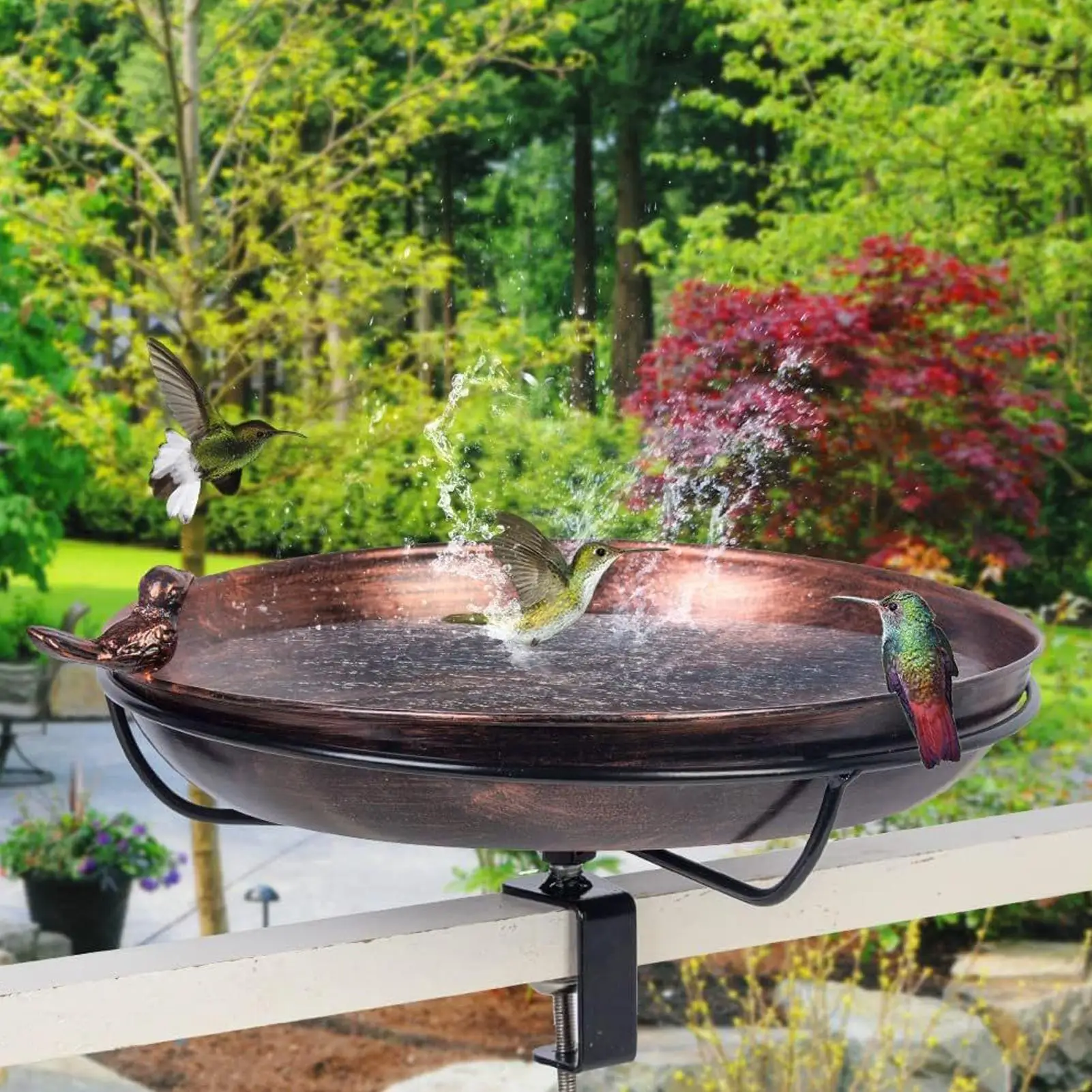 

Металлическая кормушка-поилка для птиц на балкон, для сада, двора, патио, перил, забора, веранды