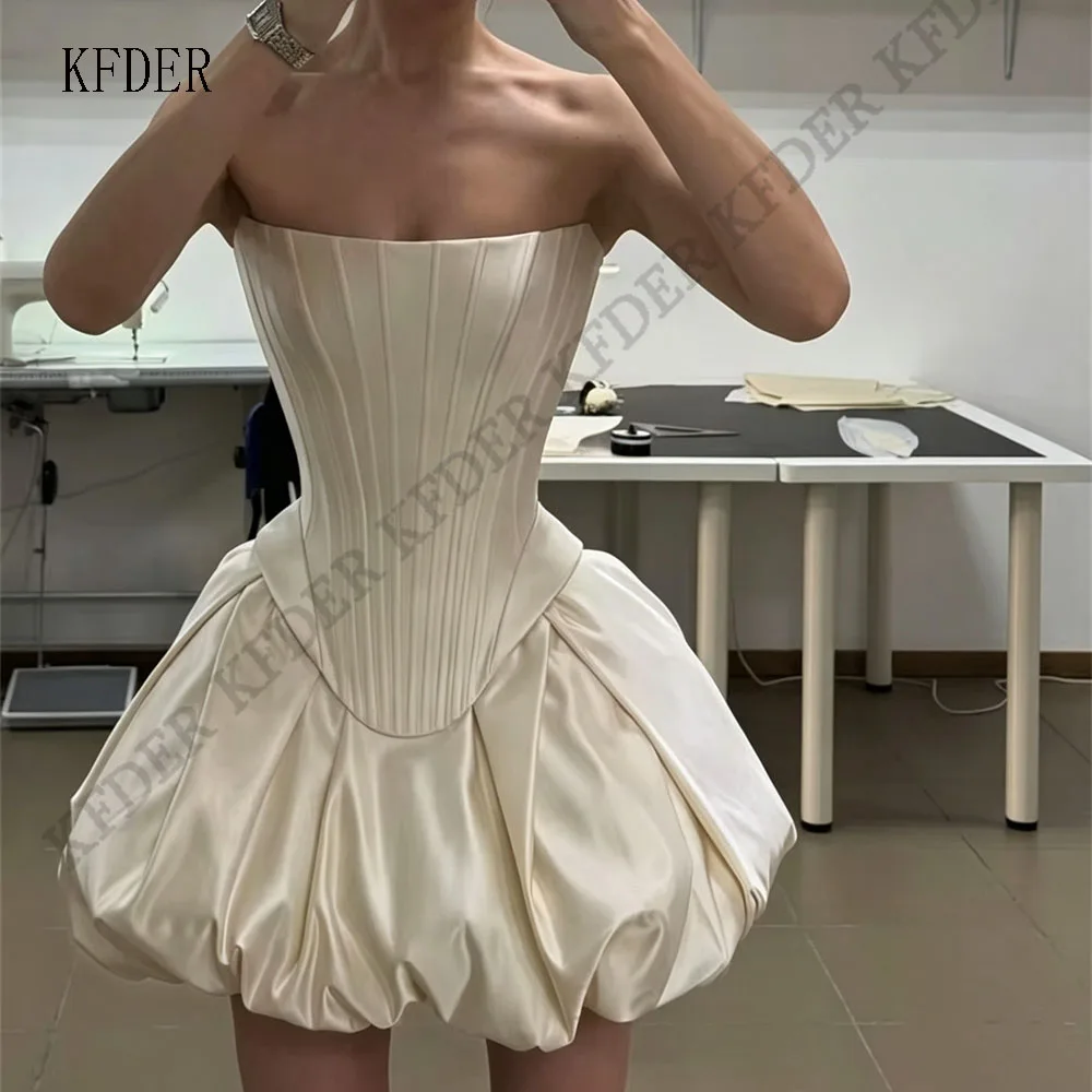 Simple Ivory A Line Women's Evening Dresses Cocktail Prom Gowns Vestidos Para Mujer Customized Sleeveless Pleated Robe De Soirée