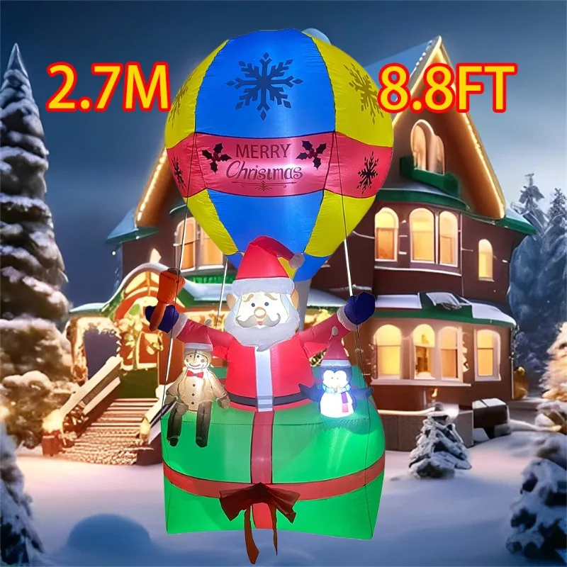 

Christmas Inflatable Decorations Hot Air Balloon Santa Built-in LEDs Inflated Model Outdoor Ornament Xmas Garden Props Decor