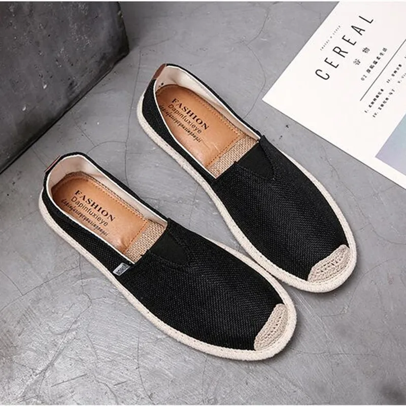 Breathable Linen Casual Men\'s Shoes Old Beijing Cloth Shoes Canvas Summer Leisure Flat Driving Shoes walking Size39-46