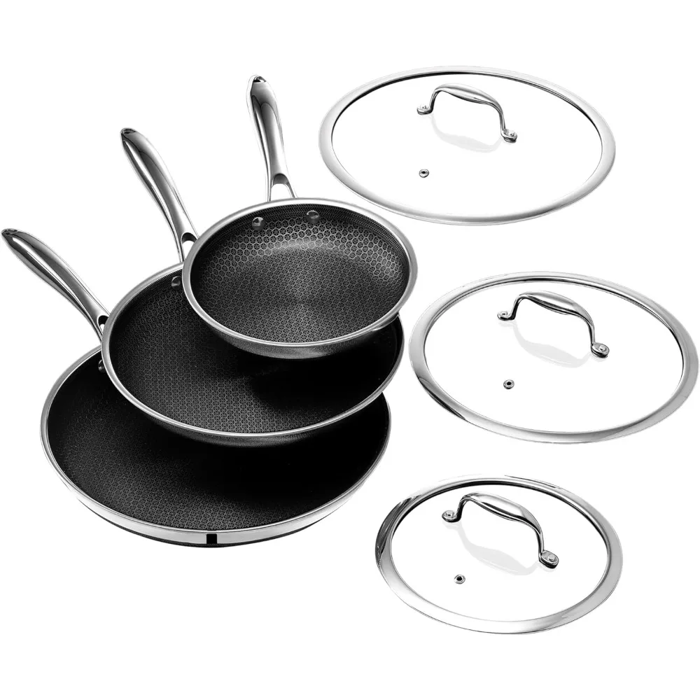 

Hybrid Nonstick 6-Piece Fry Pan Set with Glass Lids Stay-Cool Handles Oven Dishwasher Safe Induction Ready