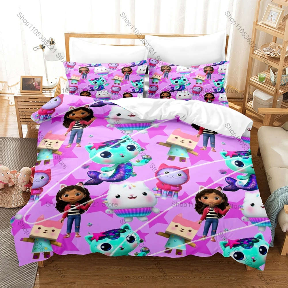 Cartoon Gabby's Dollhouse Duvet Cover Set 3Pcs Kids Bedding Set With Pillowcases Twin Full Queen King Bed Linen