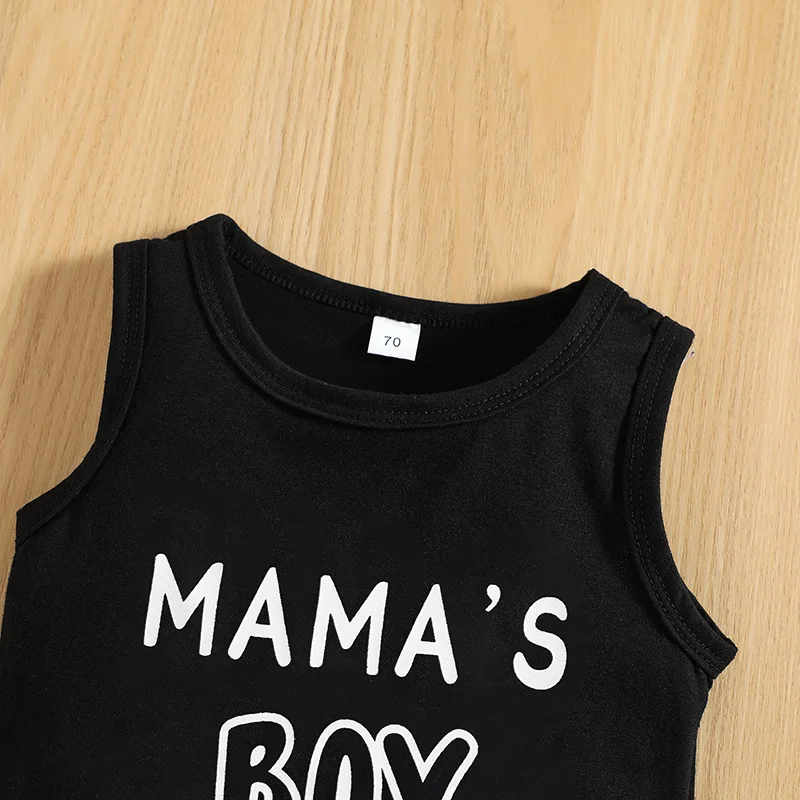 Baby Boys Shorts Set Letters Print Tank Top with Ripped Denim Shorts Summer Outfit