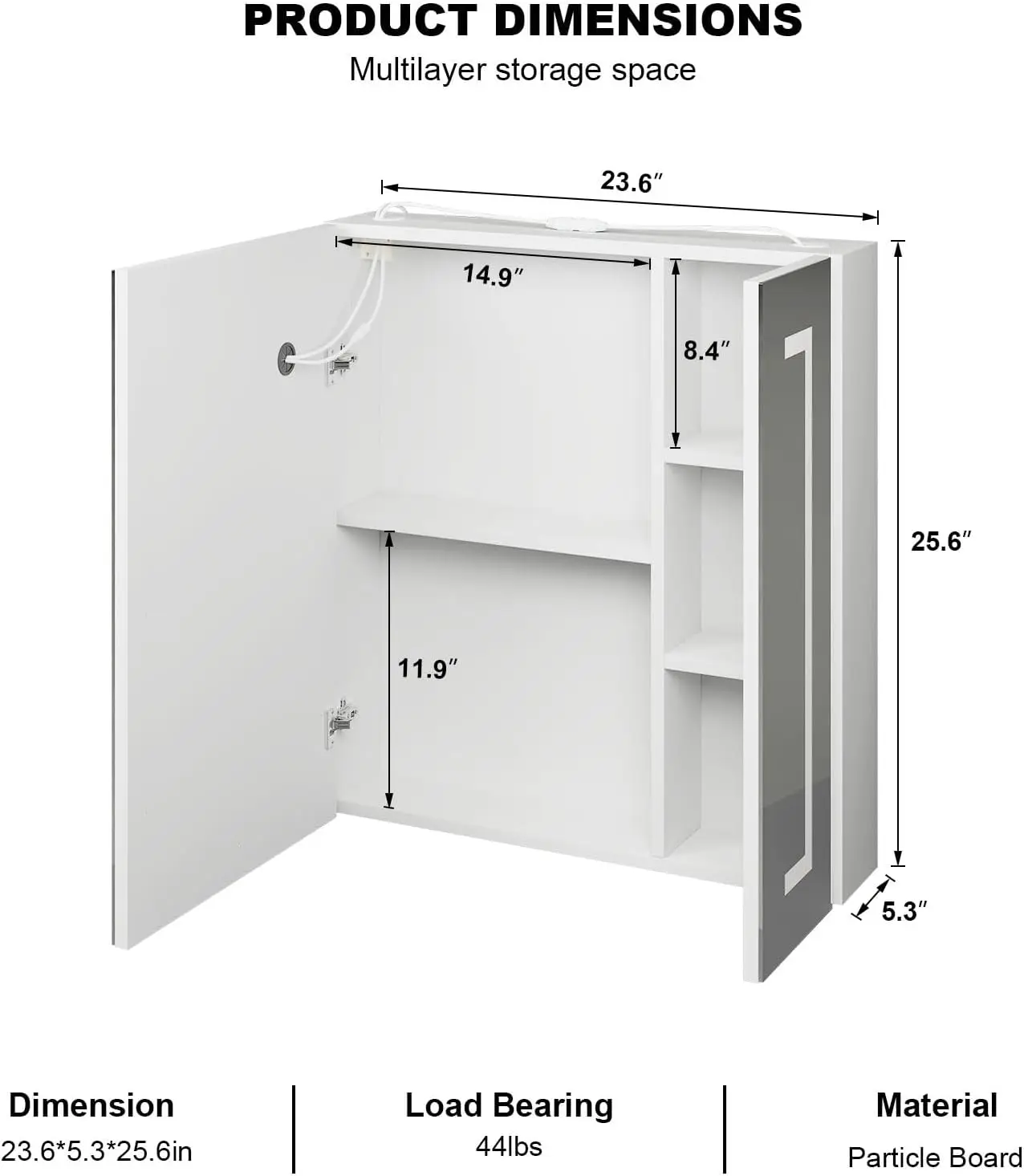 Cabinet with Lights,Bathroom Medicine Cabinet with Mirror 2 Doors,Lighted Led Mirrored Medicine Cabinets with Defogger