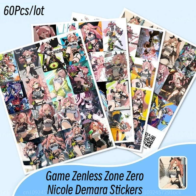 Game Zenless Zone Zero Nicole Demara Sexy Stickers 60Pcs/set 4x3cm Hot Game Laptop Decal Decor Mobile Phone Notebook Sticker